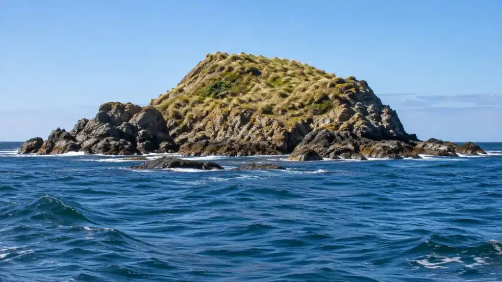 A remote tussock-covered island off the southern Australian coast